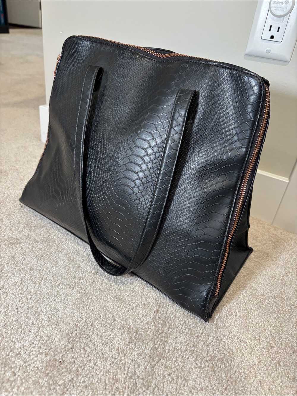 Kardashian Beauty Black Textured Shoulder Bag with Rose Gold Accents
